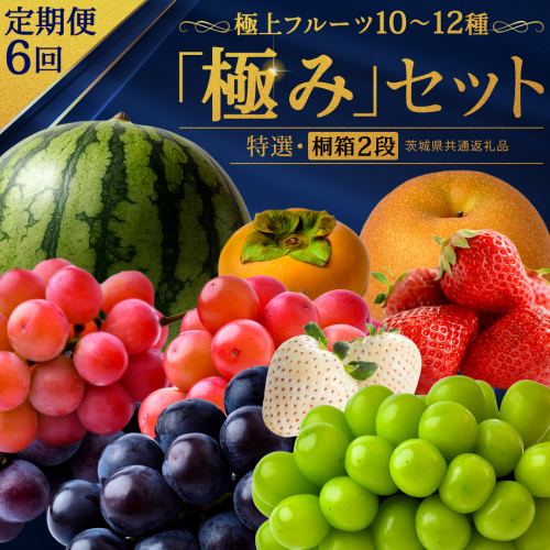 毎月お届け！6回 定期便 極上フルーツ10〜12種 プレミアム セット【桐箱入り2段】(茨城県共通返礼品) 定期便 頒布会 田舎の頑固おやじが厳選！ 人気 厳選 果物 くだもの 旬 旬の果物 旬のフルーツ 上級品 極上 贅沢 極み フルーツ フルーツセット ギフト プレゼント 贈り物 冷蔵 [BI483-NT] 2822728 - 茨城県つくばみらい市