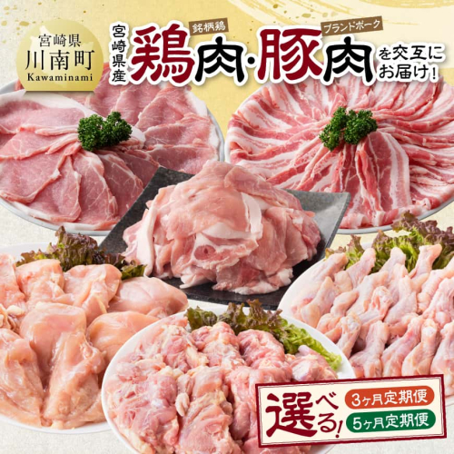 ※定期便回数が選べる※ 宮崎県産 鶏肉（銘柄鶏）・豚肉（ブランドポーク）を交互にお届け！ 【 ふるさと納税 鶏肉 鶏 若鶏 もも むね  手羽元 豚肉 ロース バラ スライス こま切れ セット 宮崎県産 川南町 おうち時間 おうちごはん 定期便 送料無料 】 2831517 - 宮崎県川南町
