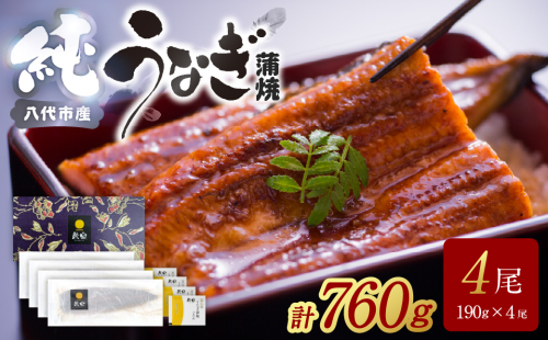 うなぎ蒲焼4尾セット（190g×4尾）合計760g　たれ・山椒付き  鰻 うなぎ ウナギ 国産 冷凍 うな重 蒲焼 丑の日 鰻楽 熊本県 八代市 2832966 - 熊本県八代市