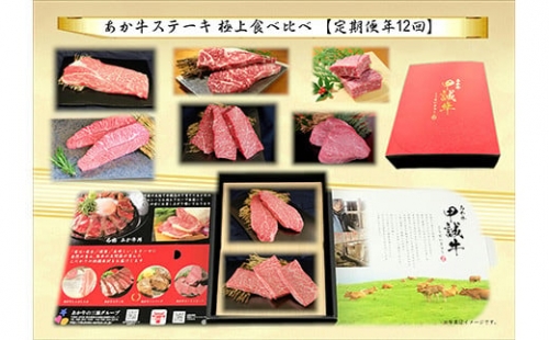 【12ヶ月定期便】 あか牛 ステーキ 極上 食べ比べ セット 牛肉 283440 - 熊本県菊陽町