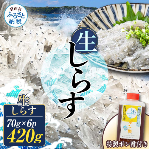 生しらす 70g×6P 特製ぽん酢 1本 シラス 小分け とれたて 国産 しらす丼 海鮮丼 ごはん ご飯 おかず 離乳食 お取り寄せ 美味しい 冷凍 配送 高知県 2842440 - 高知県芸西村