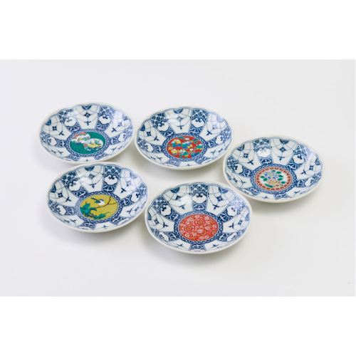 ４号皿揃　染付瓔珞文時代画風 2842584 - 石川県能美市