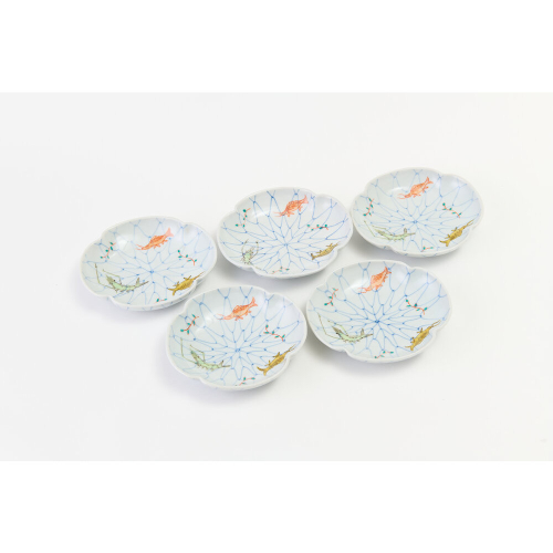 5寸モッコ型皿揃　網魚文（5枚組） 2858060 - 石川県能美市