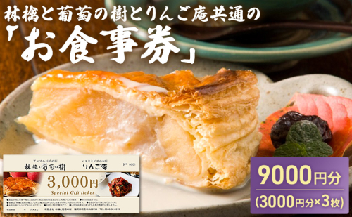 お食事券 林檎と葡萄の樹とりんご庵共通の「お食事券」9000円分（3000円×3枚）券 チケット 飲食 スイーツ パスタ ピザ 2859597 - 福岡県朝倉市