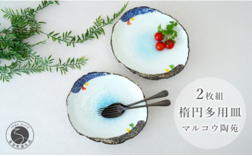 有田焼  楕円多用皿（舞） 2枚組【マルコウ陶苑】食器 器 うつわ セット 食器セット 和食器 プレゼント 贈り物 ギフト dg007 2860022 - 佐賀県有田町