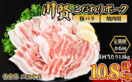 ＜全6回定期便＞ 川賢こだわりポーク 豚バラ 焼肉用 ＜1.8kg×6回＞ 青森県産 豚肉 国産豚 バラ肉 焼肉 冷凍 小分け 【スターゼン】【ms24-43】