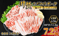 ＜全3回定期便＞ 川賢こだわりポーク 豚バラ しゃぶしゃぶ用 ＜2.4kg×3回＞ 青森県産 豚肉 国産豚 バラ肉 しゃぶしゃぶ 冷凍 小分け 【スターゼン】【ms24-52】