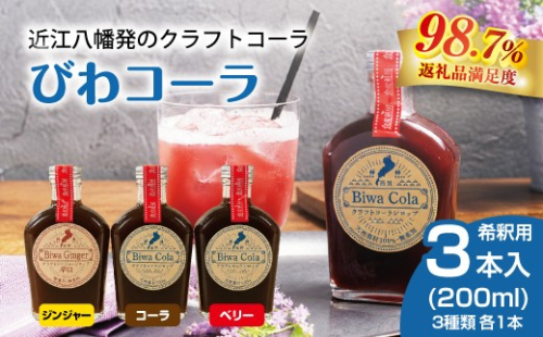 クラフトコーラシロップ「びわコーラ」3種飲み比べ 200ml×3本セット【DC07W】（滋賀県　近江八幡市） 2862963 - 滋賀県近江八幡市