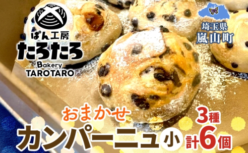 おまかせ3種 カンパーニュ （小） セット 各2個 計6個 こだわり ぱん パン あんぱん 朝食 おやつ 小麦 農林61 ふすま 生地 醗酵 濃厚 芳醇 香り もっちり 食感 ハード系 ぱん工房 たろたろ 埼玉県 嵐山町 2863111 - 埼玉県嵐山町