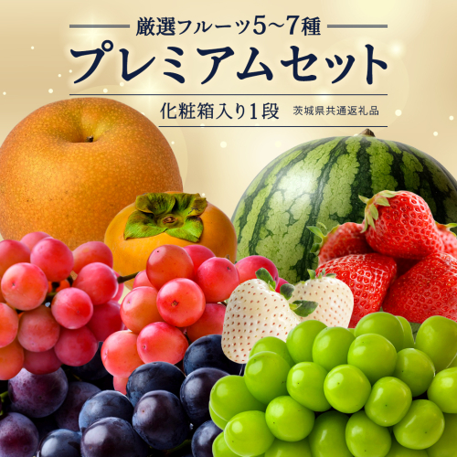 【化粧箱入り1段】厳選フルーツ 5〜7種プレミアムセット（茨城県共通返礼品） 田舎の頑固おやじが厳選！ 人気 厳選 果物 くだもの 旬 旬の果物 旬のフルーツ 上級品 極上 贅沢 極み フルーツ フルーツセット ギフト プレゼント 贈り物 冷蔵 [BI491-NT] 2863512 - 茨城県つくばみらい市