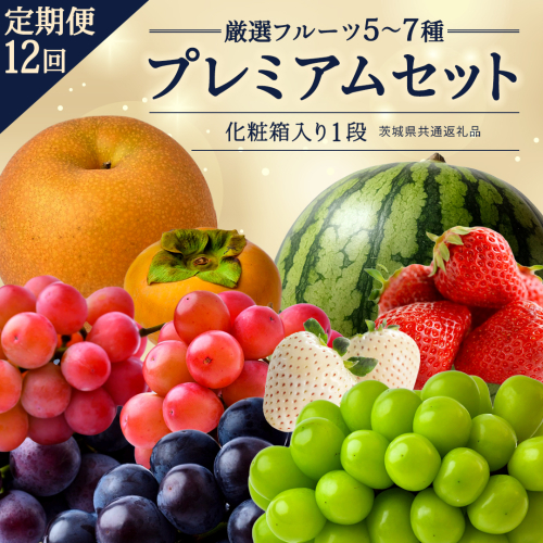 定期便【化粧箱入り1段】厳選フルーツ5〜7種プレミアムセット【毎月1回1年コース(計12回)】（茨城県共通返礼品） 田舎の頑固おやじが厳選！ 人気 厳選 果物 くだもの 旬 旬の果物 旬のフルーツ 上級品 極上 贅沢 極み フルーツ フルーツセット ギフト プレゼント 贈り物 冷蔵 [BI492-NT] 2863513 - 茨城県つくばみらい市