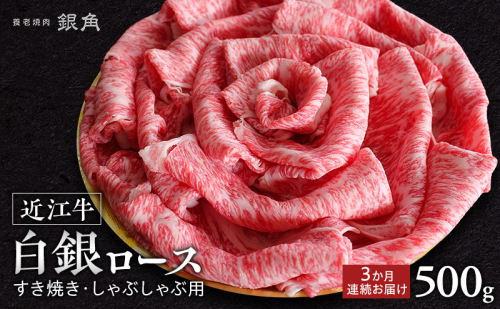 【近江牛】【定期便】白銀ロース　すき焼き・しゃぶしゃぶ用　500g×3か月連続お届け　牛肉 お肉 国産 和牛 近江牛 滋賀県 米原市  ※初回は12月 2865237 - 滋賀県米原市