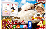 米《定期便5ヶ月》ひとめぼれ・めんこいな【白米（一般精米）】 米どころ秋田県産 令和8年産 精米 4kg（2kg×2袋） [米 お米 こめ 白米 精米 ひとめぼれ めんこいな ブランド米 小分け ご飯 ごはん 米どころ 秋田県産 2kg袋]