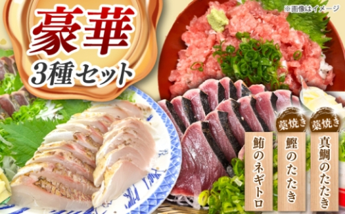 豪華3種セット〈カツオの藁焼き・タイの藁焼き・ネギトロ〉 / かつお 鰹 カツオ カツオのたたき かつおのたたき カツオたたき タイ 鯛 たい ネギトロ ねぎとろ まぐろ マグロ 藁焼き わら焼き 刺身 海鮮丼 海鮮 魚介【さかなの森澤　マル祐】 [BQAM022] 2866866 - 高知県土佐市