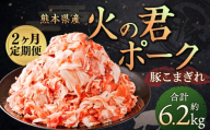 ＜ R8年熊本地震復興支援 ＞【2ヶ月 定期便】熊本県産 火の君ポーク 豚こま 3.1kg 計6.2kg 豚肉 小分け 小間切れ こまぎれ