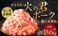 ＜ R8年熊本地震復興支援 ＞【6ヶ月 定期便】熊本県産 火の君ポーク 豚こま 3.1kg 計18.6kg 豚肉 小分け 小間切れ こまぎれ