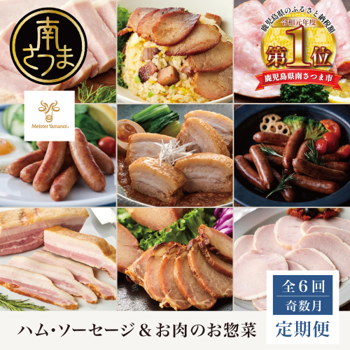 【定期便 全6回／奇数月発送】ハム・ソーセージ＆お肉のお惣菜定期便 ～マイスター山野井～ 焼豚 焼き豚 ウインナー ハム ソーセージ ベーコン ロースハム チャーシュー 豚バラ おかず 加工品 セット 詰合せ レトルト 冷蔵 冷凍 鹿児島県 南さつま市 2870249 - 鹿児島県南さつま市