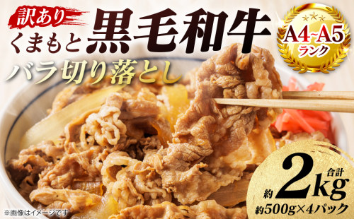 【訳あり】 【A4～A5ランク】 くまもと黒毛和牛 バラ 切り落とし  約2kg （約500g×4パック）牛肉 お肉 バラ 黒毛和牛 冷凍 炒め物 おかず 熊本県 八代市 2870338 - 熊本県八代市