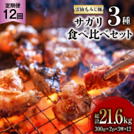 AK095 【12回定期便】 雲仙もみじ豚 サガリ 3種 食べ比べ セット 計1.8kg（300g×3種×各2パック） [ 肉 豚 豚肉 ブタ サガリ 食べ比べ 冷凍 味付き 小分け ダイニング味遊 長崎県 島原市 ]
