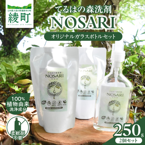 てるはの森洗剤NOSARI 500g（250g×2）パウチ オリジナルガラスボトル 洗剤 洗濯洗剤 日用品 南九州産 よもぎ蒸留水 柑橘精油 綾の名水 合成香料不使用 マイクロカプセル不使用 おすすめ 宮崎県 綾町 送料無料_A0116-004 2870787 - 宮崎県綾町