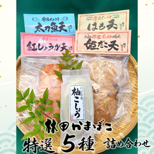 林田かまぼこ特選5種詰め合わせ(姫だこ天,紅しょうが天,はも天,太刀魚天,柚子胡椒蒲鉾）_2839R 2870797 - 大分県国東市