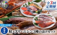 北隆丸 鮭・ブリ・ニシン3種の漬けセット【全3回定期便】オホーツク枝幸