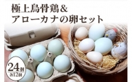 ３７－Ｇ　極上烏骨鶏の卵と幸せの青い卵を産むアローカナの卵セット（24個）