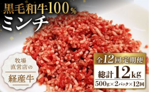 【小分けがうれしい！】【12回定期便】牧場直営店の黒毛和牛100%ミンチ 1000g（500g×2パック）【川﨑畜産】 [IAX022]