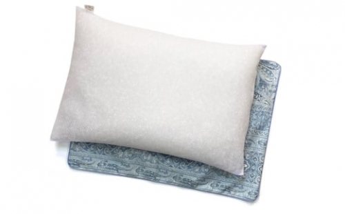 高さ調整簡単 パイプ枕1個 枕カバー ブルー2枚(リーブ柄) [2281]