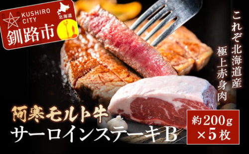 【これぞ北海道産 極上赤身肉】阿寒モルト牛サーロインステーキB 約200g×5枚 1kg 1000g ステーキ ふるさと納税 肉 F4F-2224