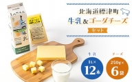 しべつ牛乳1L×12本・標津ゴーダチーズ250g×6袋のセット【1900743】