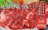 IZ021 熊本県産 GI認証取得 くまもとあか牛 焼き肉用切り落とし 合計 600g 和牛 肉 牛肉