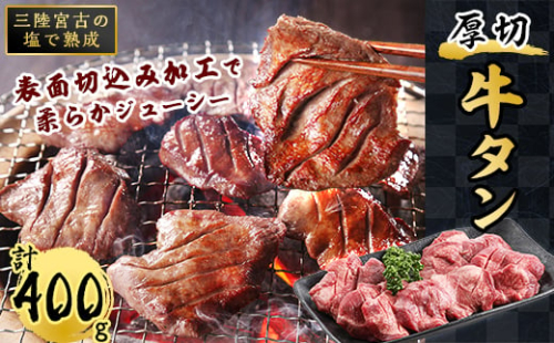  三陸 宮古 の塩を使用した 熟成 牛タン スライス 味付け 400g (200g×2)_ 牛肉 肉 お肉 牛たん タン たん 焼肉 人気 美味しい 【1218448】