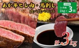 厳選した熊本県産あか牛と馬刺し(赤身、霜降り、たてがみ)のセットを3ヶ月の定期便にしてお届けいたします。あか牛はヒレ肉をステーキ用にカットしました。脂分やコレステロールが少なくヘルシーで、牛肉本来のう