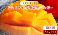 【やました農園】糖度15度以上の宮崎完熟マンゴー(5L×1玉入・贈答用) ＜ギフト用＞ AE-C2
