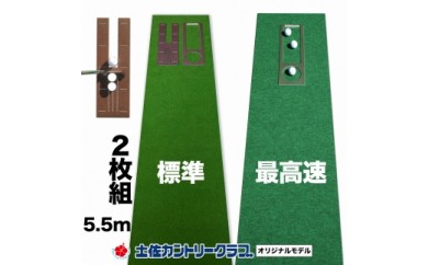 PGS041　ゴルフ練習セット・標準＆最高速（45cm×5.5m）2枚組パターマット（土佐カントリークラブオリジナル仕様） 34965 - 高知県芸西村