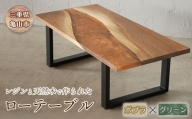 【家具】レジンと天然木で作られたローテーブル(ポプラ・グリーン) F23N-046