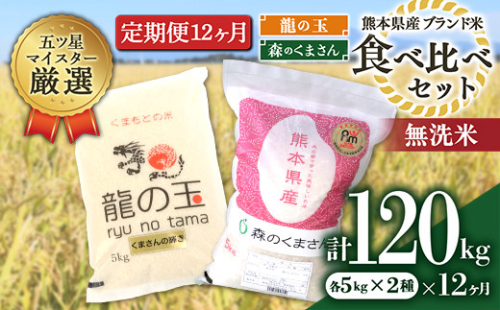 FKK19-379 【12回定期便】森のくまさん・龍の玉(くまさんの輝き)食べ比べセット 無洗米 10kg(各5kg×2種) 357618 - 熊本県嘉島町