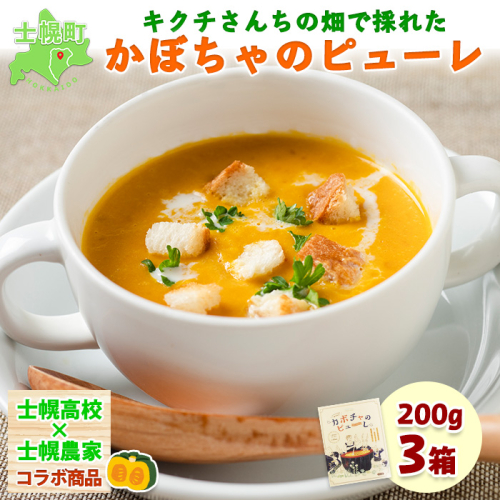 北海道 キクチさんちの畑で採れたカボチャのピューレ 200g×3箱 かぼちゃ カボチャ 南瓜 士幌高校 野菜 牛乳 加工品 ポタージュ作り お菓子作り 料理 クッキング お取り寄せ 送料無料 十勝 士幌町【L10-1】 367198 - 北海道士幌町