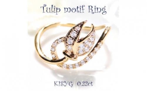 40-9-6 指輪K18YG イエローゴールドリングダイヤモンド計0.22ct チューリップ18金【f194-k18yg】※7号