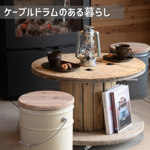 お家でキャンプ「ケーブルドラムのテーブル」Mサイズ（Φ70cm×高さ45cm）〈テーブル ドラム 木製 工芸品 日用品 アウトドア用品 屋外 屋内 キャスター付き キャンプ 用品〉  378458 - 京都府宇治田原町
