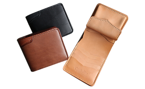 レザー二つ折財布ハーフ（黒・茶・ナチュラル）100×120×25mm 37952 - 秋田県五城目町