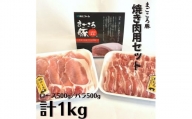 まごころ豚　焼き肉用1kg（ ロース ＆ バラ 各500g） スライス 焼肉