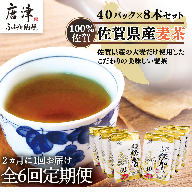 「全6回定期便」佐賀県産麦茶 (40P×８本セット)×６回 ティバック 簡単 ノンカフェイン 2ヶ月に1回お届け 「2022年 令和4年」