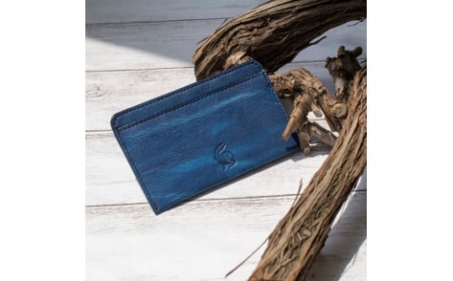 1D006a 本革　藍染め　絞り　単カードケース