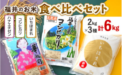 【令和6年産】福井のお米 食べ比べセット 2kg×3種 計6kg ／ 福井県産 ブランド米 ハナエチゼン コシヒカリ いちほまれ 精米 白米 食べ比べ [aw003-a010]