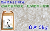 令和5年産 熊本県あさぎり町産にこまる 白米5kg【農薬・化学肥料不使用】