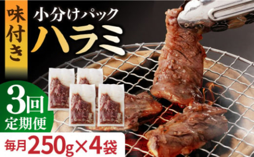 【全3回定期便】ハラミ【塩だれ】九州産和牛ハラミ 1kg（ 250g×4袋） 長与町/岩永ホルモン [EAX093] 国産 牛肉 ハラミ 牛ハラミ はらみ 小分け 味付き サガリ 焼肉 焼き肉 塩 しお 冷凍 焼肉 焼き肉 やきにく 九州 定期便 ていきびん 定期
