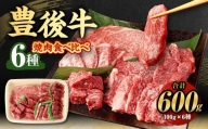 【大分県産】豊後牛 焼肉 6種 食べ比べセット 合計600g 牛肉 ステーキ カルビ ロース