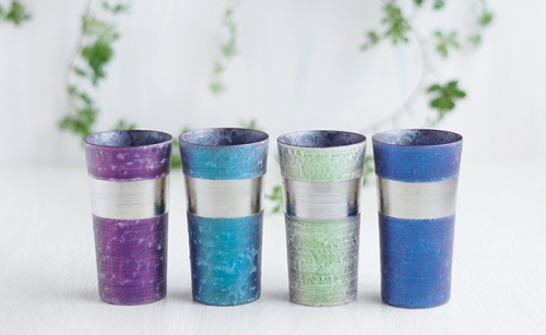 有田焼 麟 Lin プラチナ タンブラー 4個 (Green & Blue & Purple & Emerald)【金照堂】食器 カップ 4色 セット グリーン ブルー パープル エメラルド おしゃれ 上品 華やか A110-69 417188 - 佐賀県有田町